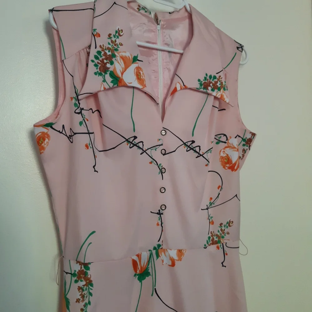 1960 Vintage Pink Sleeveless Dress Polyester Knee Length - Picture 4 of 16